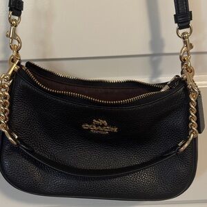 Coach Black Leather Shoulder Bag with Gold Chain